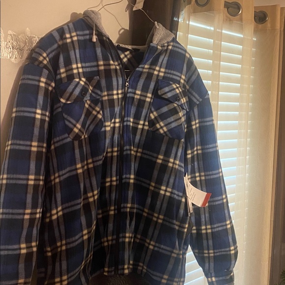 Plaid Blue and Black Men's Shirt Jacket - Picture 2 of 5